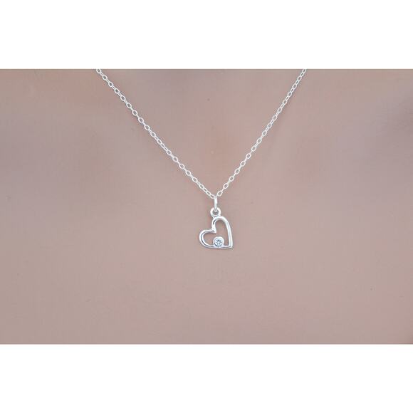 Sterling Silver Birthstone Heart April Diamond Crystal Necklace - Picture 3 of 6